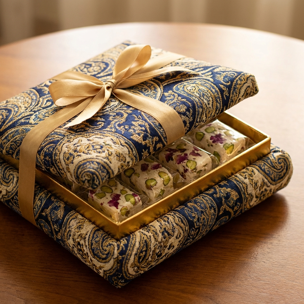 گز 40٪ پسته لقمه - جعبه ترمه/مخمل (۴۰۰ گرم)